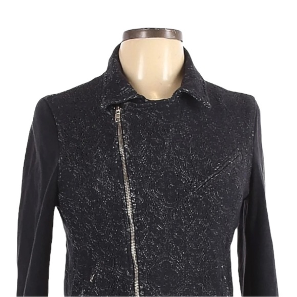 Monrow Revolve Lace Floral Moto Jacket L Black Asymmetrical Zip Stretch - Picture 3 of 8